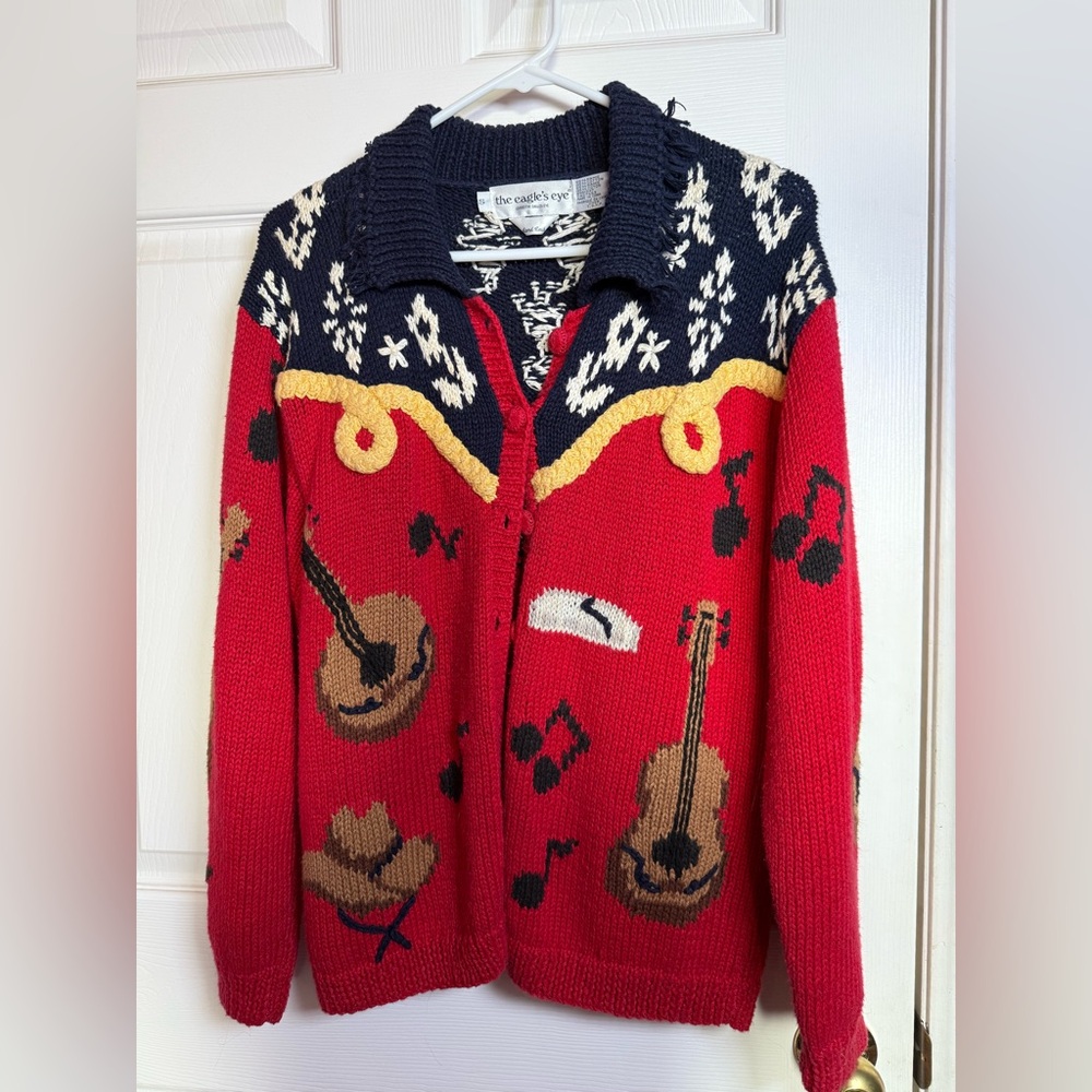 Vintage The Eagle’s Eye Guitar/Music Cardigan
